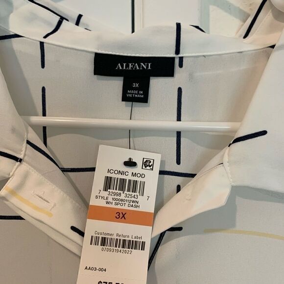 Alfani Womens Printed Tie Sleeve Roll Front Blouse - Picture 4 of 5